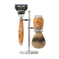 Super Badger Fusion Shaving Set In Birch Wood